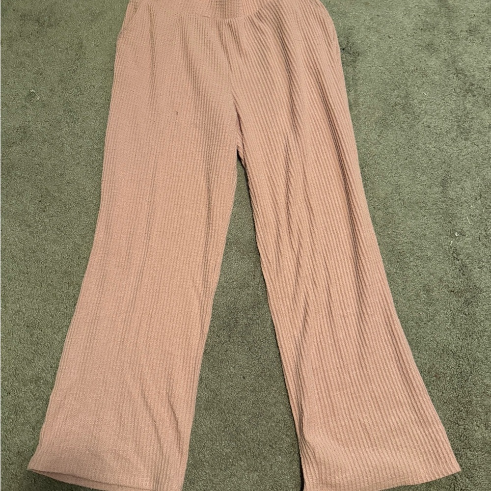 Pink Ribbed Wide-Leg sleep pants